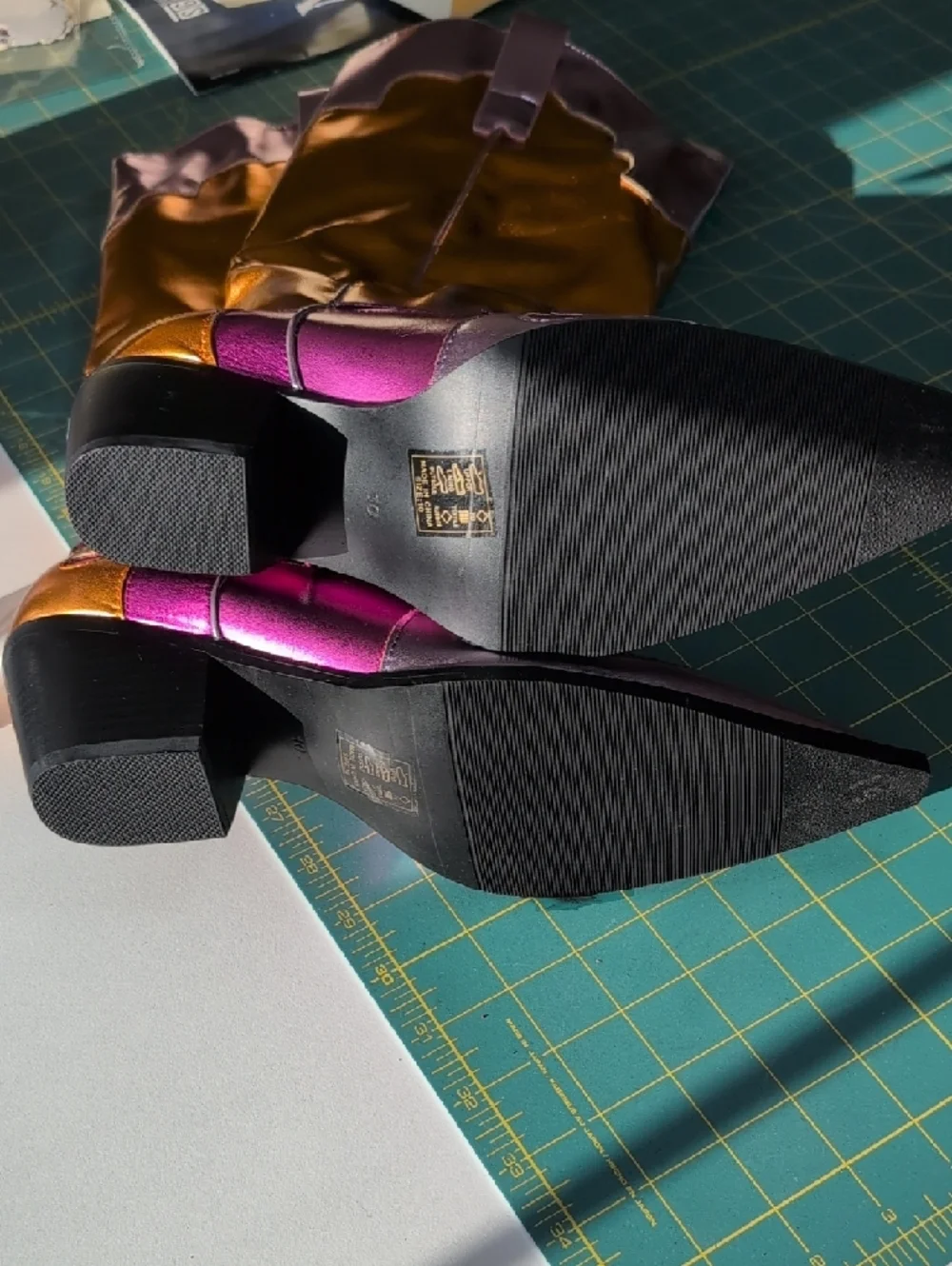 Metallic Pink and Orange Over-the-Knee Western Boots - Picture 6 of 7